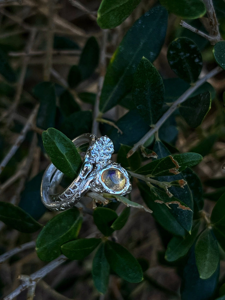 Sterling Silver Snake Ring, Snake Ring, Opal Jewelry, Wrapping Animal Ring, Snake Silver Jewelry, Botanical Ring, Fire Opal Ring