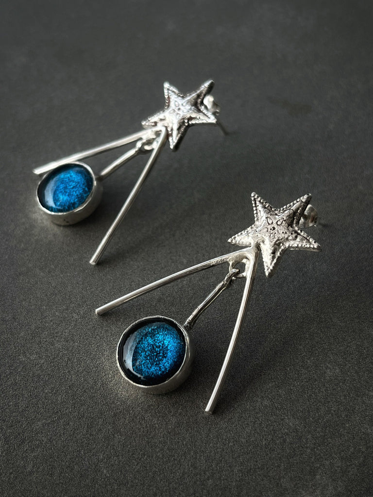 Twins Star Earrings, Sterling Silver Earring Set, Comet Earrings, Moon Earrings Silver, Moon and the Star Jewelry, Celestial Earrings Set