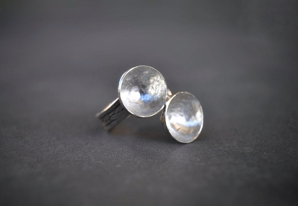 Adjustable Minimal Silver Vase Ring, Reflective Ring Silver, Half Ball Ring Silver, Wire Knot Sterling Ring, Minimalist Ring Silver Gift