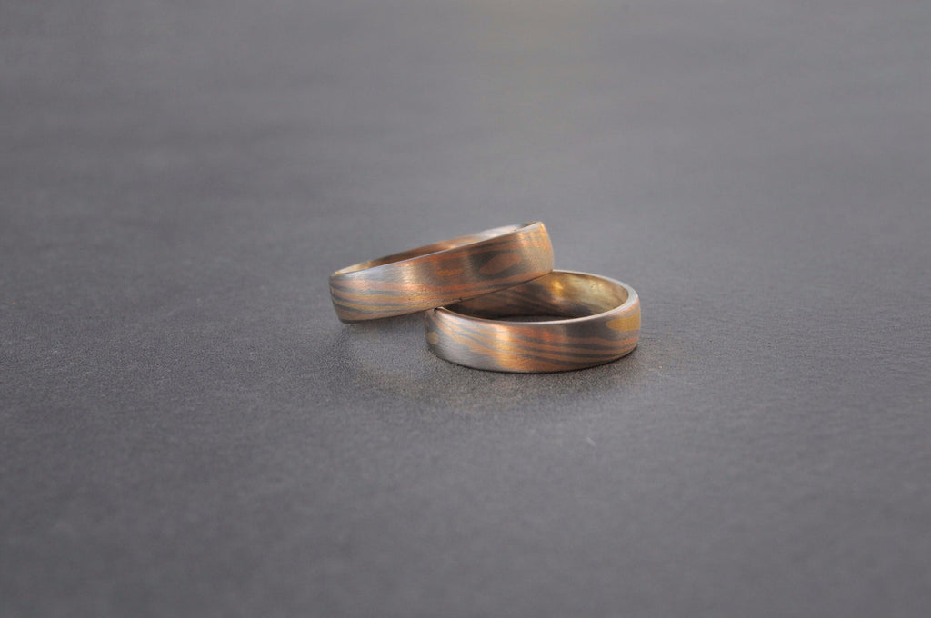 Samurai Gold Wedding Ring , Mokume Gane Ring, Delicate Wedding Band, Gold Twisted Pattern Ring for Men and Women, Unique Wedding Ring