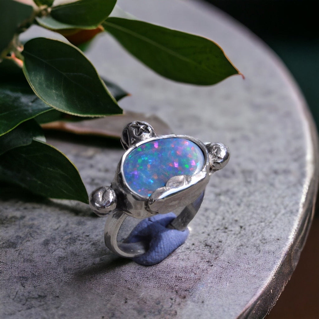 Australian Boulder Opal Ring, Cloudy Ring Silver, Stacking Star Ring, Silver Cloud Jewelry, Opal Ring Jewelry, Sparky Ring Silver